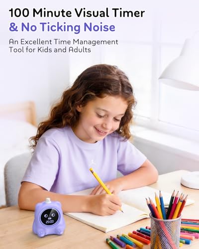 Visual Timer for Kids, 100 Min Digital Timer with Paused, Rechargeable Countdown/Up Timers, 3 Alarm, Silent, Vibrate & Sound Mod, Productivity Timers for ADHD, Classroom, Teacher, Exercise, Study - color: Purple