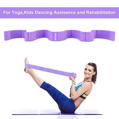 Stretch Strap, Elastic Yoga Stretching Strap, Multi-Loop for Physical Therapy, Pilates, Yoga, Dance & Gymnastics Exercise and Flexible Pilates Stretch Band - color: Purple