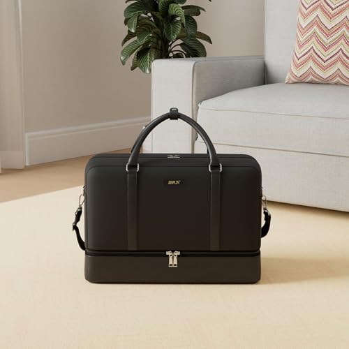 IBFUN Weekender Bags for Women, 21" Travel Duffle Bag with Shoe Compartment - color: A9-Nylon-Black