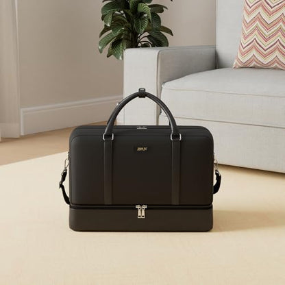 IBFUN Weekender Bags for Women, 21" Travel Duffle Bag with Shoe Compartment - color: A9-Nylon-Black