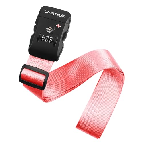 Travel Inspira Heavy Duty Luggage Straps with TSA Lock | Anti-Burst Protection; High Visibility Pink; TSA-Lock Belt with Tag; Adjustable 103-200cm; 20-28 Inch Bags; Quick Release - color: Pink