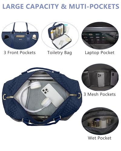 Women Weekender Travel Duffle Bag: Travel Duffel Overnight Bags with Shoe Compartment Large Carry on Tote with Toiletry Bag Weekend Traveling Yoga Gym Hospital Bag for Women with Wet Pocket Blue - color: 05-Blue, size: Large