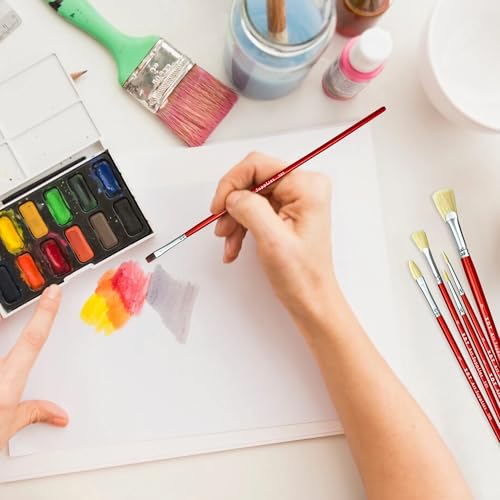 XDT#989 Artist Paint Brush 10 Piece Set Nylon & Hog Hair Extra Long Handle #1#2#3#4#5#6#7#8#9#10, Paint Brush for Acrylic & Oil & Watercolor Painting - color: Red Hog 10pcs