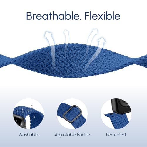 Braided Stretchy Nylon Band Compatible for Apple Watch Bands Women Men - color: Navy, size: 38mm/40mm/41mm/42mm