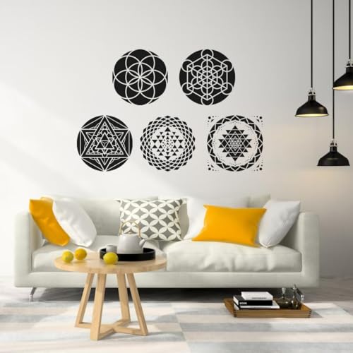 Sacred Geometry Stencil 8inch Metatron's Cube/The Flower of Life Stencils | Reusable Stencils for Crafts Drawing Templates for Wall Canvas Paper Art Crafts - style: Sacred Geometric