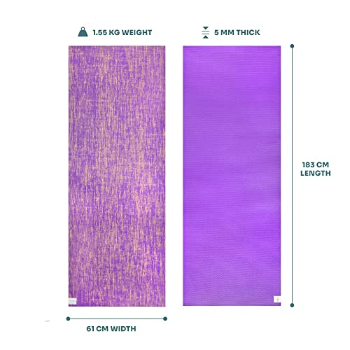 Myga Jute Yoga Mat, High Performance Vegan Floor Exercise Mat, Eco Friendly Biodegradable Yoga Mat with PVC Backing,72" x 24", 0.2" Thickness - color: Purple