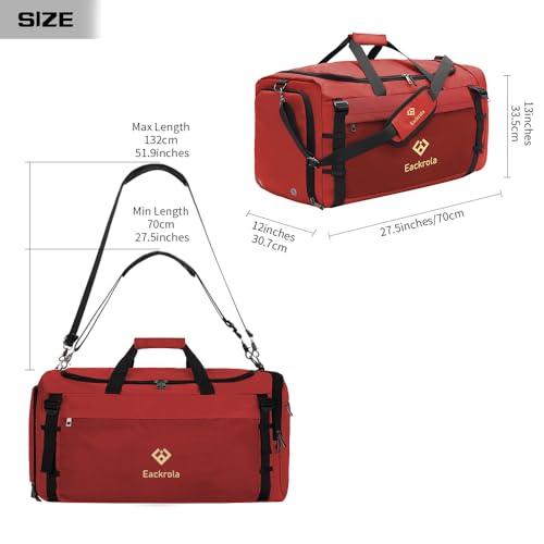 Extra Large Sports Gym Bag, Travel Duffel bag with Wet Pocket & Shoes Compartment for men women, 85L, Lightweight （Red） - color: Red, size: 85L
