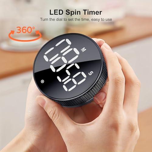 BlueSnail Kitchen Timer with LED Digital Display Smart Efficana for Home Classroom Gym Office, Volume and Brightness Adjustable Productivity Timer (All Black) - color: All Black