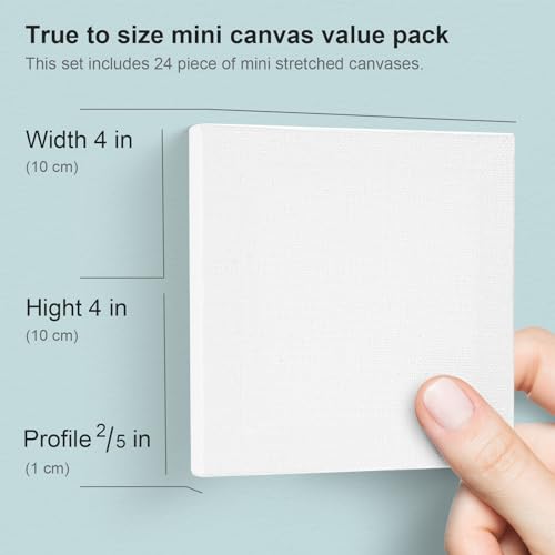 AUREUO Mini Stretched Canvas - 4x4 Inch/24 Pack - 2/6 Inch Profile Tiny Square Canvas Boards for Painting - Art Gift Set Bulk Pack Canvases for Acrylic Halloween Painting & Craft - size: 4"x4"