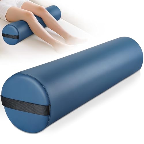 26 x 6 In Full Round Massage Bolster, PU Leather Bolster with Strap Handle | Under Knee Pillow for Massage Table, Under Back Ankles Pain Relief Roll Bolster Pillow for Yoga & Spa, Round Leg/Neck Support - color: 6" Full Round - Blue