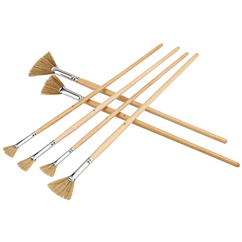 JEUIHAU 12 Pack Fan Brush Set, Bristles Fan Paint Brushes, Hog Bristle Stiff Fan Brush Set, Fan Artist Paint Brush with Long Wooden Handle for Acrylic Watercolor Oil Painting