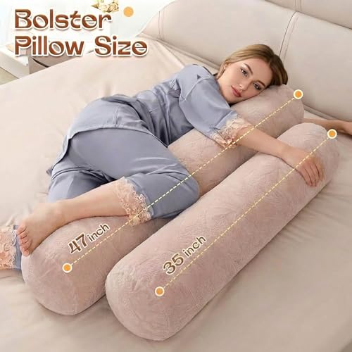 1 MIDDLE ONE Body Pillow for Adults, Bolster Pillow with Removable Velour Cover, Long Round Roll Cylinder Pillow for Bed, 47" x 7.87", Dusty Pink - color: Dusty Pink, size: 47 inch