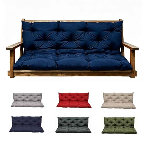 Porch Swing Cushions, Outdoor Swing Cushions 3 Seater Replacement with Backrest, Thickened Swing Cushion with Ties,Patio,Outdoor,Backyard and Gard (Navy Blue, 63 * 40 * 4 inches) - color: Navy Blue, size: 63*40*4 inches