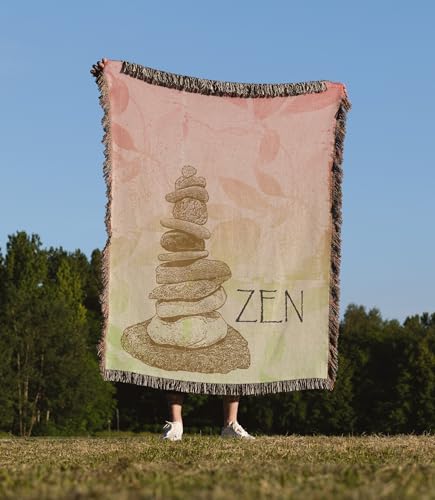 3dRose Zen Rocks Floral- Inspirational Art Woven Blanket