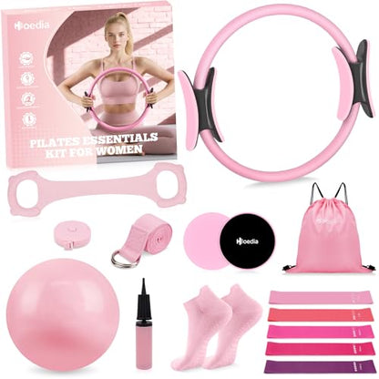 Hoedia Pilates Kit for Women, Pilates Equipment Ring and Ball Set - color: Pink