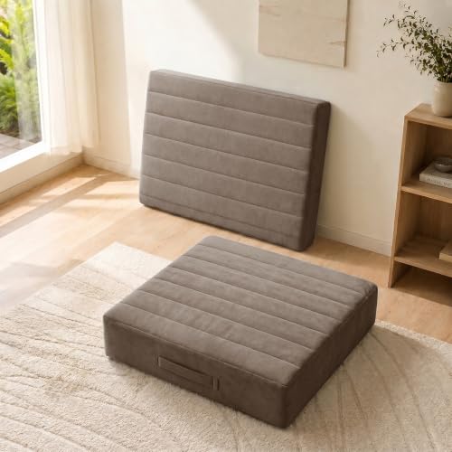 JKMAX 2 Pcs High Density Foam Floor Pillow - Upgraded Large Pillows Seating for Adults - Outdoor Floor Cushion with Soft Tufted Cover - Yoga Pillows for Sitting On Floor - 22 Inch Coffee - color: Coffee, size: 2 Counts