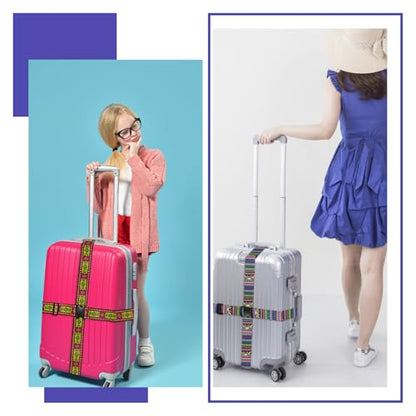 6 Pieces Luggage Straps Patterned Luggage Strap Suitcase Straps Luggage Belt Adjustable Travel Luggage Belt Strap with Quick Release Buckle, 2 inches Wide by 72 inches Long (Retro Stvle) - style: Retro Stvle