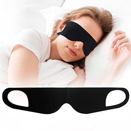 FRESHME Zero Pressure Sleep Mask - Lightweight Breathable Blockout Eye Mask for Sleeping with Ear Hanging Elastic Strap for All Sleep Positions Men Women Soft and Comfortable Black Eye Blinder Travel - color: Black