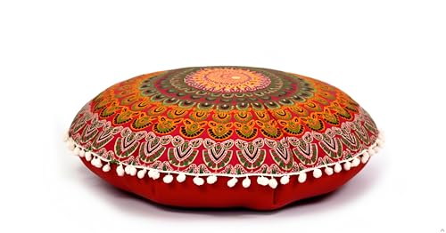 Large Round seat Floor Cushion Chair Ottoman Cover Pouf Pillow Meditation Floor Cushions for Adults Seating pouffe Ottoman Throw Covers Craft Room Furniture Sitting Cover 22 Inches Red Yellow - color: Red Yellow