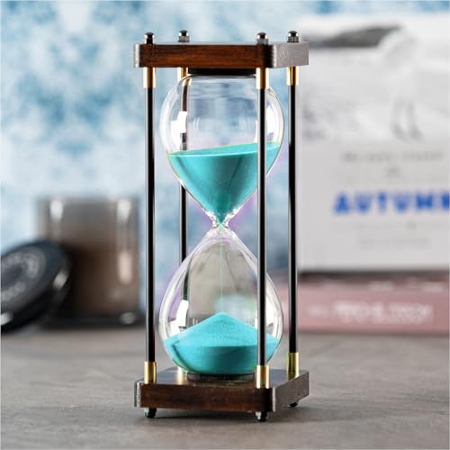 SAMLONG Large Hourglass Timer 60 Minute, Decorative Wood Sand Timer, Green | 1 Hour Metal Sand Clock, Modern Office Home Décor - color: Green Sand