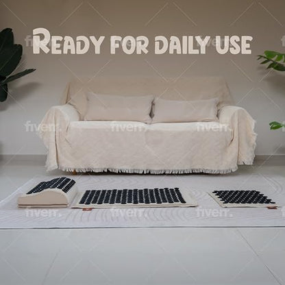 Couples Set – 2 Acupressure Mats & Pillows for Back & Neck Relief (Cream + Black)