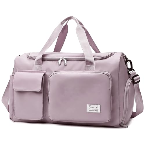 Suruid Gym Bag with Shoe Compartment, Sports Duffle Bag for Women, BPink - color: Brown Pink