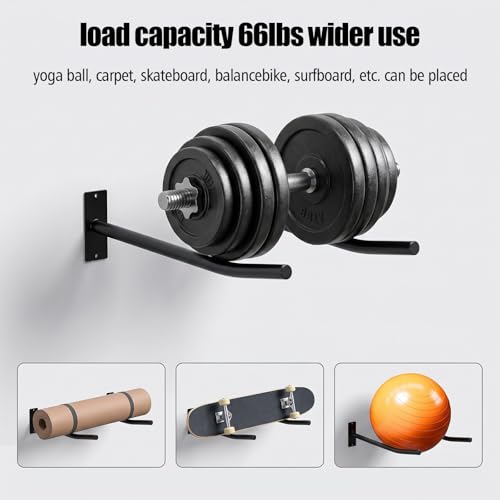 4Pcs Wall Mount Exercise Ball Holder, Heavy Duty Ball Holder Wall Mount, Metal Yoga Ball Rack for Stability Balls, Yoga Mats, Gym, Garage, Home Storage, Black
