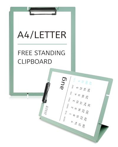 Free Standing Clipboard and Desktop Stand with Adjustable Buckles Easel Back - Foldable Stand and Document Holder for School, Office and Business Use (9.37 x 12.6 inches) (Green) - style: Green