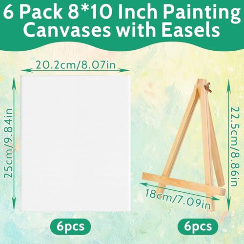 6 Pack 8x10 Inch Canvas Boards with Easel – Beginner Painting Kit for Acrylic, Oil, and Watercolor Crafts, Perfect for Sip and Paint Parties