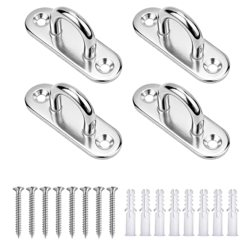 4-Pack 304 Stainless Steel Pad Eye Plate U Hooks, Ceiling Mount Staple Ring Loop Hanging Hardware for Hammock, Swing, Yoga Trapeze, Plants (1.8in / 45mm, Silver) - color: Silver, size: 1.8in/45mm