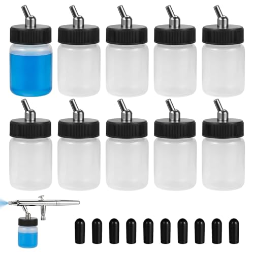 10pk 22cc(0.75oz) Airbrush Plastic Bottles, 30°Siphon with Dust Caps | 10 lightweight plastic bottles + 10 silicone dust covers, 30° siphon for fast color swaps, leak-proof seal - size: KIT-2