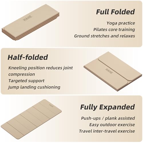 HAHE Foldable Yoga Mat 74"Lx32"Wx1/3"Thick, Folding Exercise Mats - color: Cream
