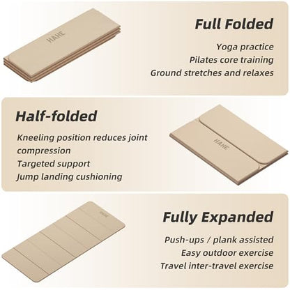 HAHE Foldable Yoga Mat 74"Lx32"Wx1/3"Thick, Folding Exercise Mats - color: Cream