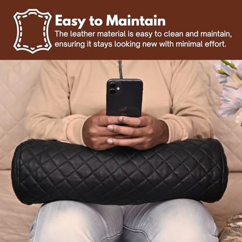 Neck Roll Pillow Cushion Cover, 16x6 Inch Full Moon Round Bolster Pillow Case, Cylinder Soft Lambskin Leather Pillowcase for Head, Spine & Neck Support During Sleep - Quilted Black Pack of 1 - color: Quilted Black Pack of 1