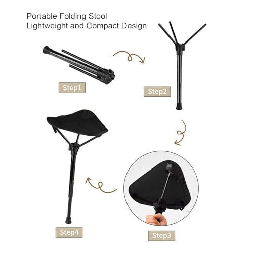 Rosvola Portable Folding Stool, One Leg Adjustable Stool, Retractable Hiking Chair, 3 Gear Height Adjustable, Camping Folding Stool for Camping Outdoor Barbecue Fishing