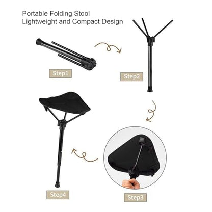 Rosvola Portable Folding Stool, One Leg Adjustable Stool, Retractable Hiking Chair, 3 Gear Height Adjustable, Camping Folding Stool for Camping Outdoor Barbecue Fishing