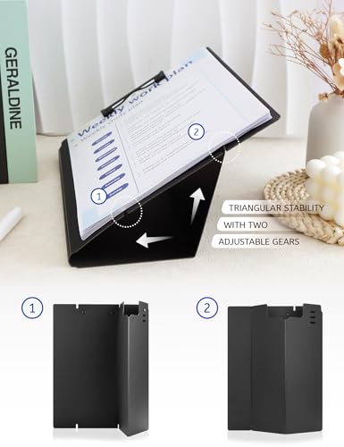 Free Standing Clipboard and Desktop Stand with Adjustable Buckles Easel Back - Foldable Stand and Document Holder for School, Office and Business Use (9.37 x 12.6 inches) (Black) - style: Black