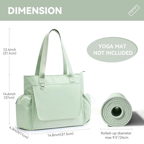 WLLWOO Thick Yoga Mat Bag Women Gym Tote Breathable Mesh Holder Wet Pocket | Carryall Lightweight Waterproof Shoulder for Pilates Travel Beach Workout Fitness Carrier - color: Mint Green
