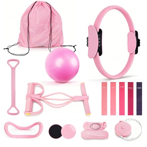 15-in-1 Pilates Kit for Women - Home Pilates Workout Kit with Pilates Ring, Yoga Ball, Exercise Bands, Sliders, Socks & Bag - Pilates Essentials Kit for Home Workouts, Pilates Sets for Women