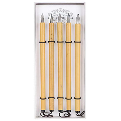Yosoo Health Gear 5PCS Bamboo Pens, Comic & Arabic Calligraphy Dip Pens (Angled Nib Set) - size: Angled nib set