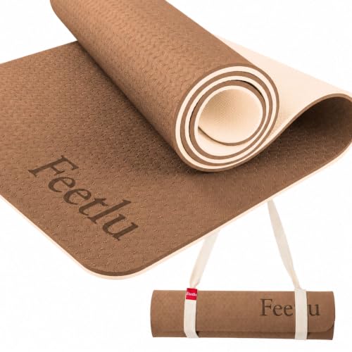 Extra Thick Yoga Mat with Carry Strap, 10mm Non-Slip Exercise Mat, 72 x 24 Inch Cushioned Workout Mat for Yoga, Pilates, Stretching & Floor Exercises - color: Coffee