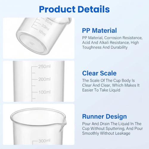 7 Pcs Plastic Graduated Beakers, 30/50/100/150/200/500ml Transparent | Plastic Measuring Cups for Kitchen Lab, Graduated Beaker for Epoxy and Resin, Mixing Cups for Crafts and Science, Clear