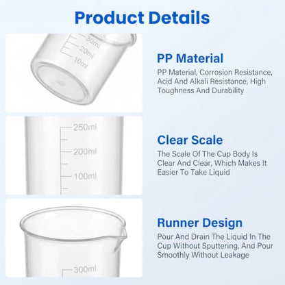 7 Pcs Plastic Graduated Beakers, 30/50/100/150/200/500ml Transparent | Plastic Measuring Cups for Kitchen Lab, Graduated Beaker for Epoxy and Resin, Mixing Cups for Crafts and Science, Clear