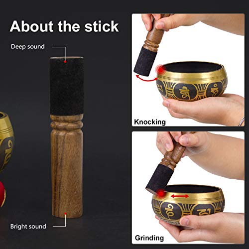 Tibetan Handcrafted Nepal Singing Bowl, 4.5 inch Master Healing Grade, Pure Tone Sound Art Bowls Meditation Accessories Set for Yoga, Chakra Healing, Mindfulness, Stress Relief, Self-Regulation Gift - color: 4.5inch Gold