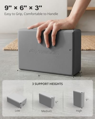 Trideer Yoga Blocks 2 Pack, Soft Non-Slip Foam Blocks with Beveled Edges for Alignment and Stretching in Yoga, Pilates, and Dance - Supportive, Lightweight, Odor Resistant, Latex-Free - color: Gray