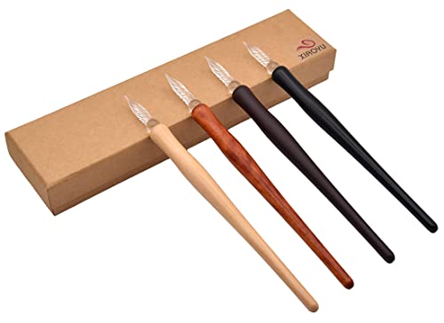 XIAOYU 4PCS Handmade Glass Wooden Dip Pen, Calligraphy Pen for Art Signatures Calligraphy Drawing Decoration, Long(20CM) - color: Long