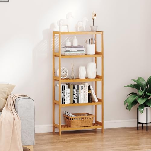 kinbor 5-Tier Bamboo Bathroon Shelf, Bamboo Rack Storage Shelving, Natural - size: 5-Tier