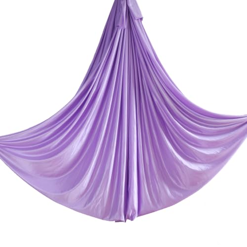Aerial Yoga Hammock L:5M W:2.8M 5.5 Yards Aerial Pilates Silk Yoga Swing Set with 2000 Ibs Load Include Daisy Chain, Pose Guide - color: Light Purple