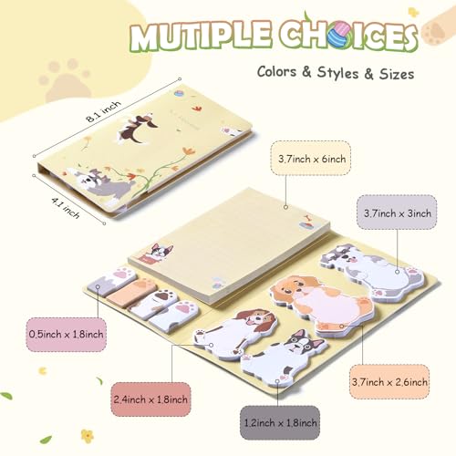 Hommie Cute Sticky Notes, Dog Sticky Notes Set Planner Dividers Self-Stick Notes Pads Animal Divider Tabs Bundle Writing Memo for Dog Lovers Office School Supplies - color: Dog(yellow Background)