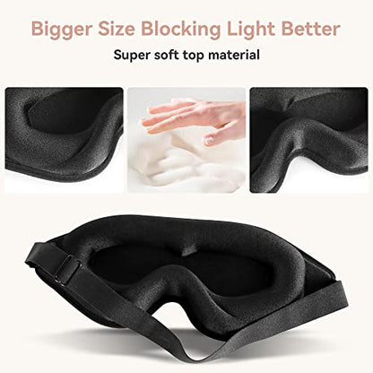 Sleep Mask for Lash Extensions, 3D Memory Foam | Zero Eye Pressure, 99% Blackout, Adjustable Strap, Breathable Fabric, Travel, Yoga, Nap, Lightweight, Soft Comfort - color: Black